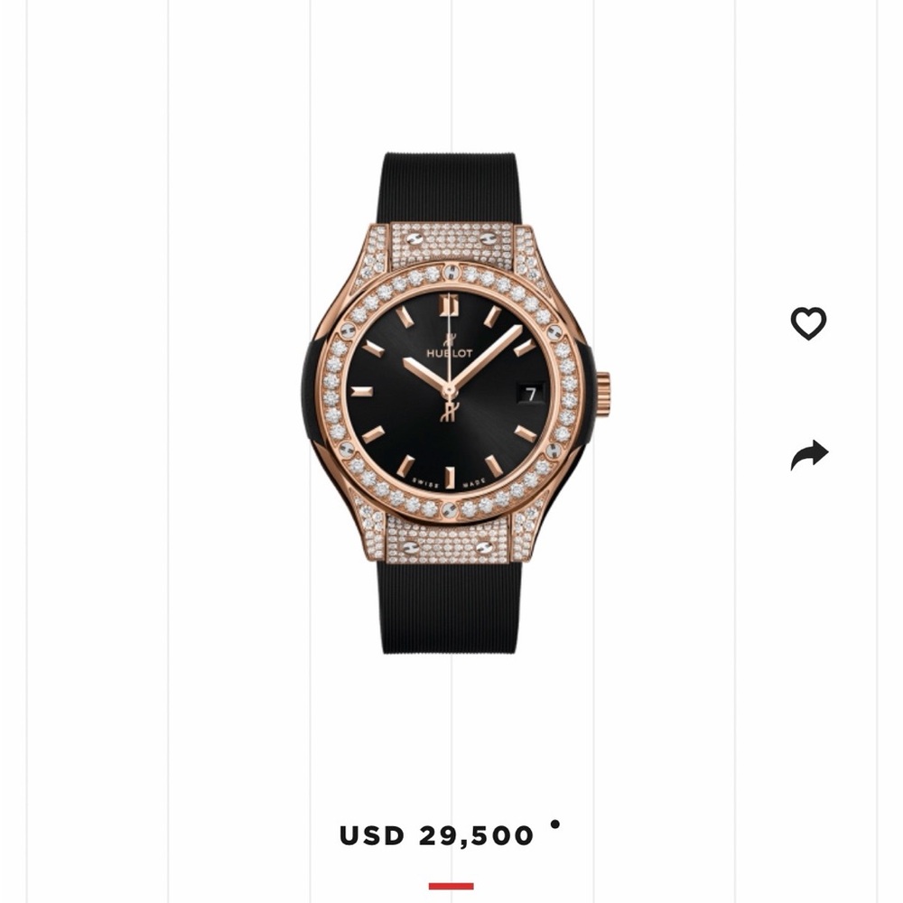 Hublot Rose Gold Diamond Bezel Watch with Black Dial and Strap…